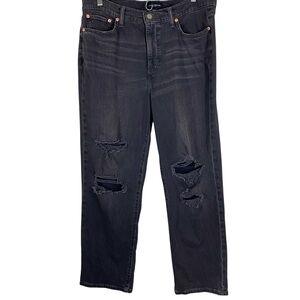 Lucky Brand Womens Jeans Size 14/32 Zoe High Rise Straight Faded Black Destroyed